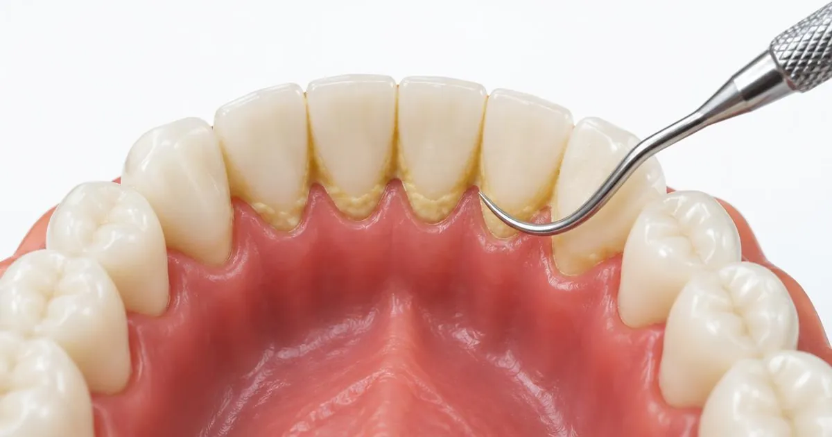 Representação de tártaro próximo à gengiva dos dentes