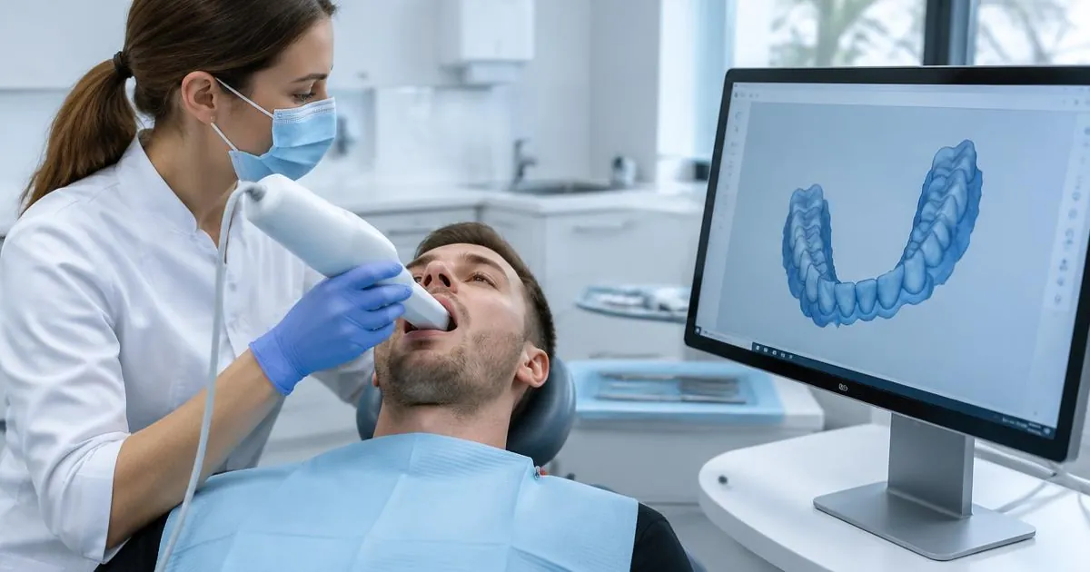 Scanner intraoral iTero realizando escaneamento digital dos dentes